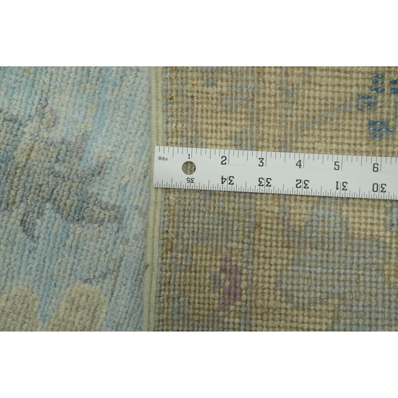 Handmade Blue Oushak Vegetable Dye Area Rug, Floral Geometric Carpet - 10' 3'' X 7' 11''