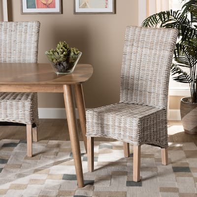 Trianna Rustic Transitional Whitewashed Rattan and Wood Dining Chair
