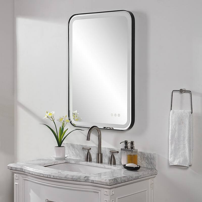 LED Lighted Rectangular Vanity Mirror - 32.25" - Black