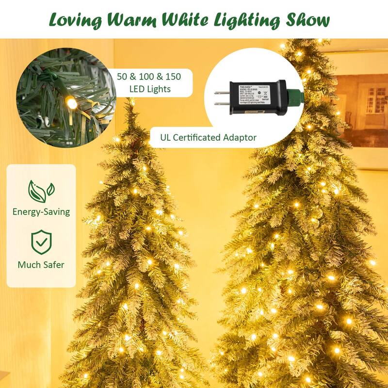Set of 3 Pre-Lit Slim Christmas Tree Artificial Decoration 3/4/5 FT