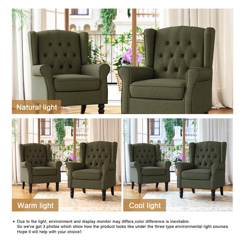 Button Tufted Wingback Upholstered Accent Chairs Set of 2