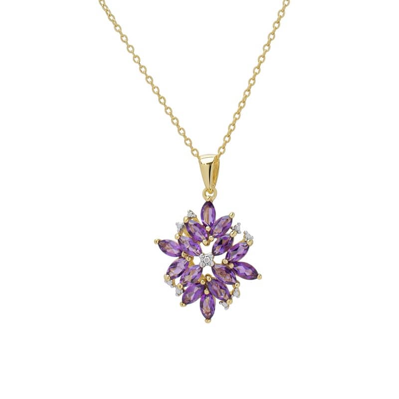 Victoria Townsend Gold over Sterling Silver Amethyst & Diamond Accent Cluster Pendant Necklace.