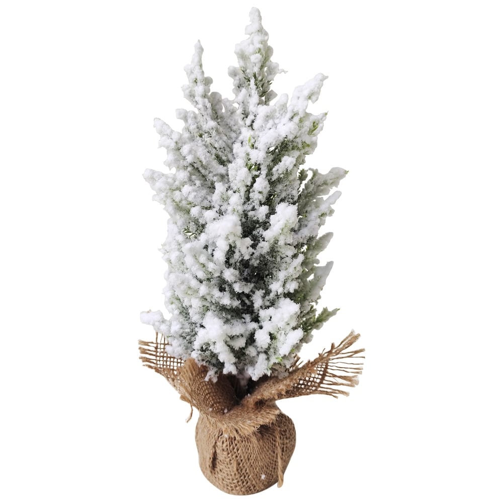 Heavily Flocked Pine Tree in Burlap Base Christmas Decoration