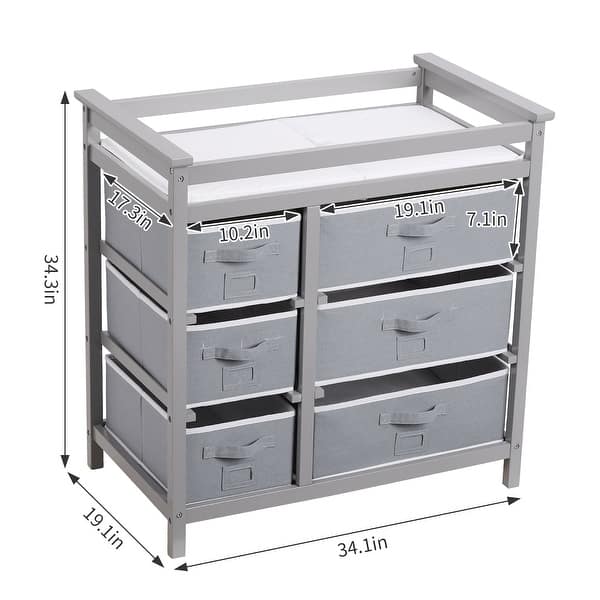 dimension image slide 0 of 2, Baby Changing Table, Baby Changing Station Dresser with 6 Storage Drawers and Pad