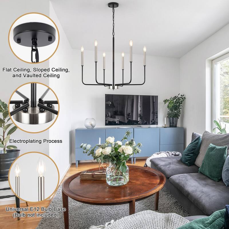 Modern 6-Light Candle Chandelier Classic Ceiling Light for Dining Room Kitchen Island - N/A