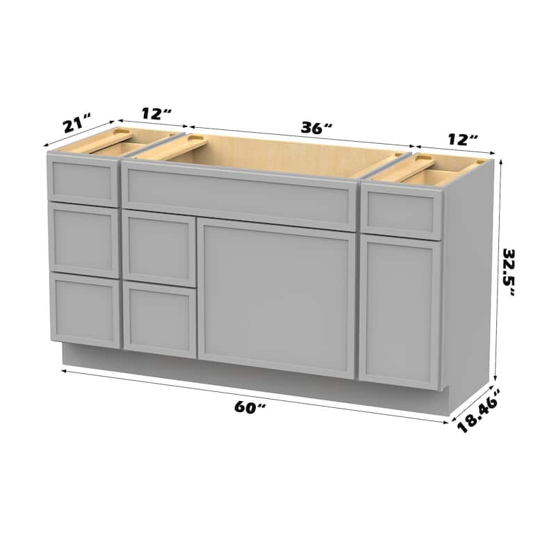 Vanity Art 60" Birch Freestanding Bathroom Vanity Cabinet without Top