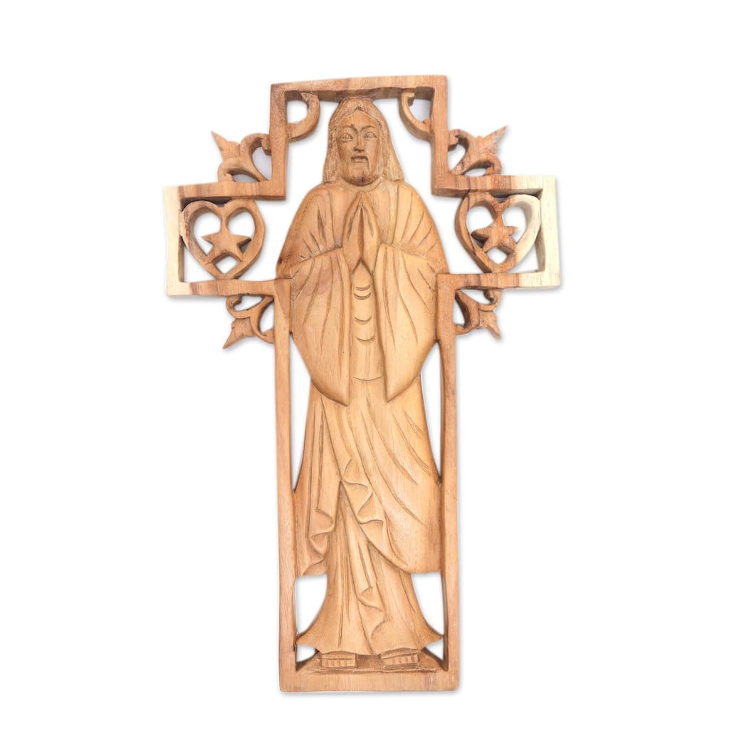 Novica Handmade Blessed Jesus Wood Relief Panel