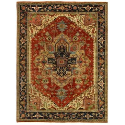 Exquisite Rugs Serapi Red / Blue New Zealand Wool Rug (6' x 9'). - 6' x 9'