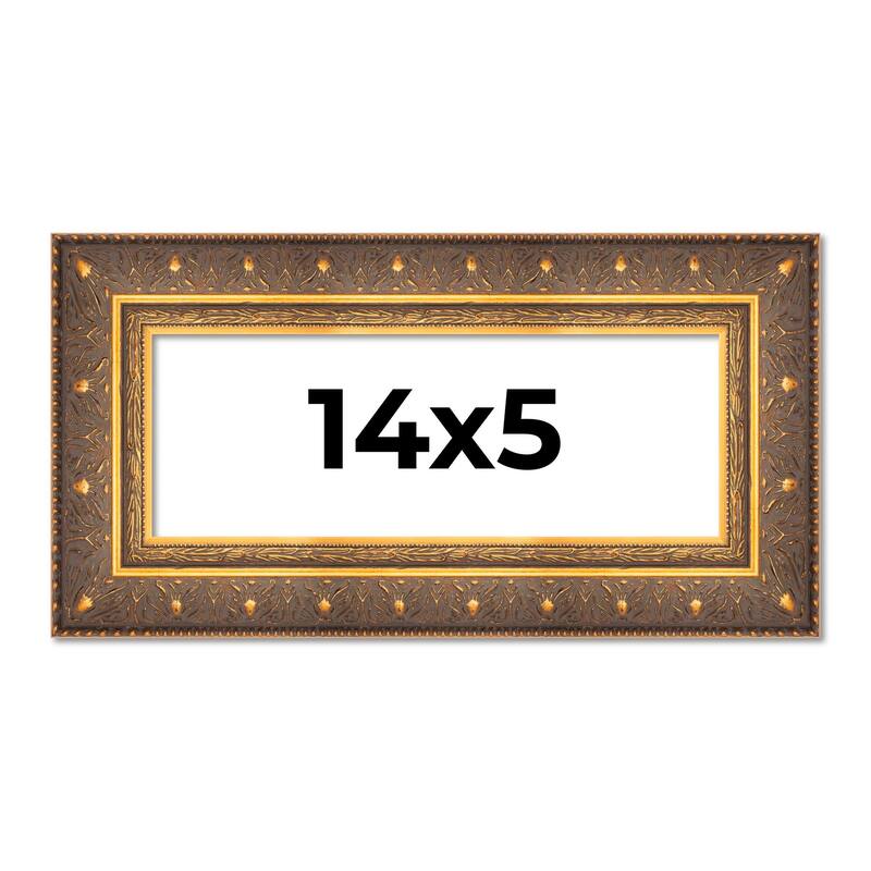 14x5 Frame Vintage Gold Solid Wood Picture Frame | 2.5 Inch Moulding