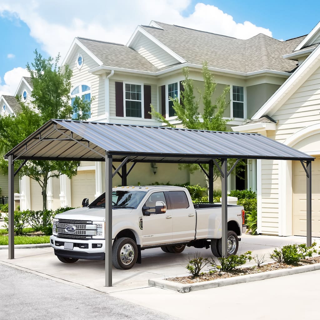 Outdoor Carport with Durable Galvanized Steel Roof , Multi-Functional Shelter, Carport for Cars, Boats, and Tractors