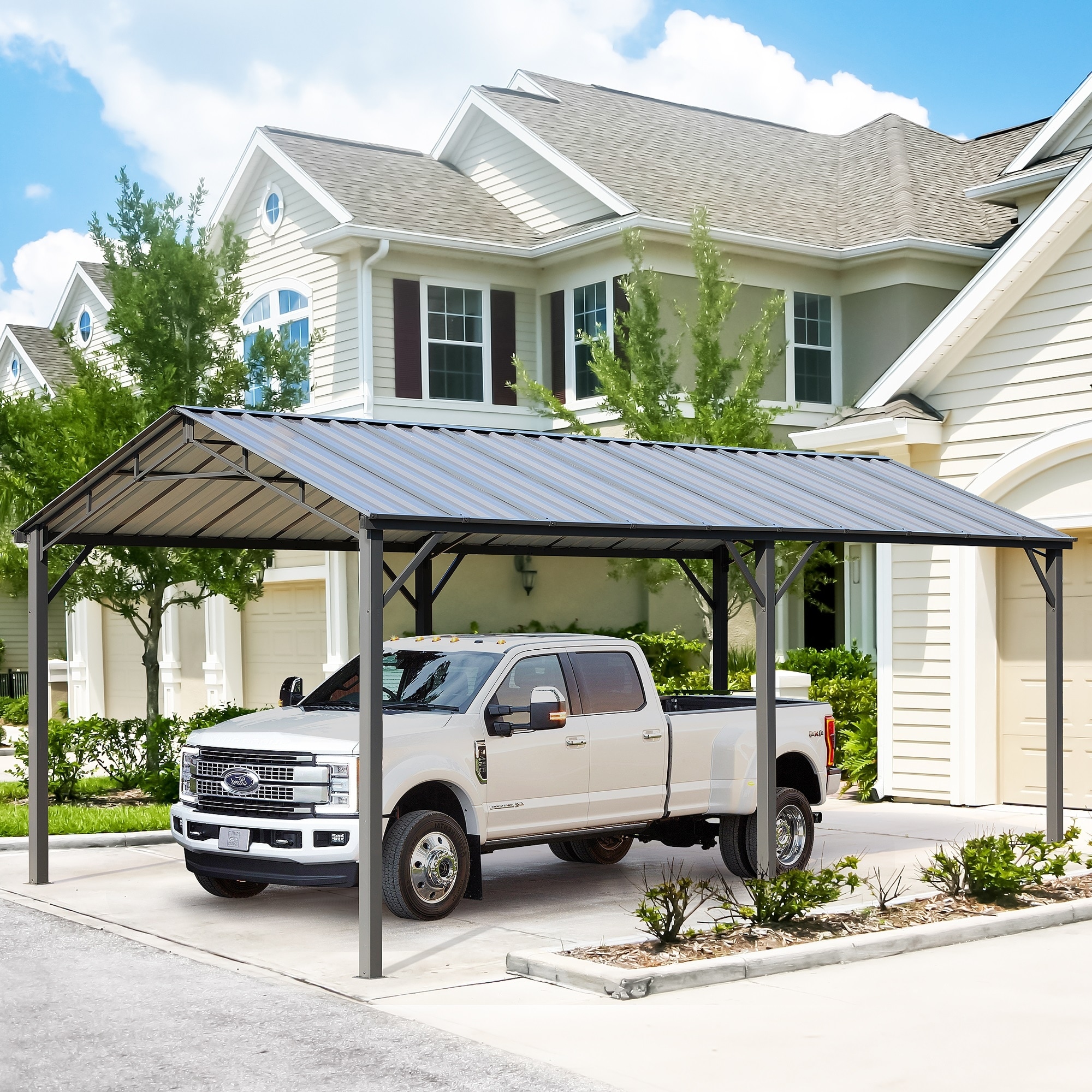 Outdoor Carport with Durable Galvanized Steel Roof , Multi-Functional Shelter, Carport for Cars, Boats, and Tractors