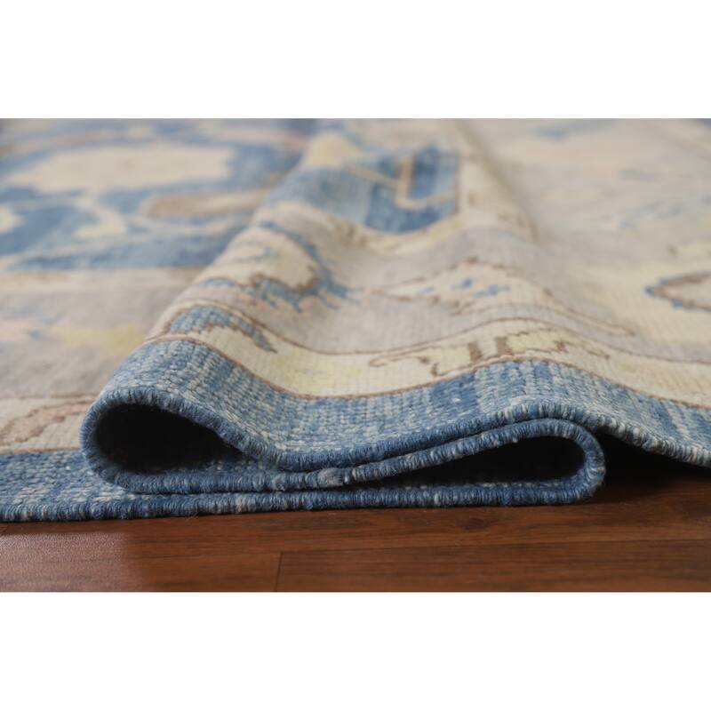 Hand Knotted Oriental 100% Wool Carpet Transitional All-Over Navy Blue & Blues Oushak Area Rug - 11' 2'' X 8' 11''