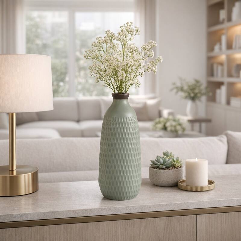 Ceramic Modern Dimpled Texture Vase - Green, 16" - Green - 16.0"