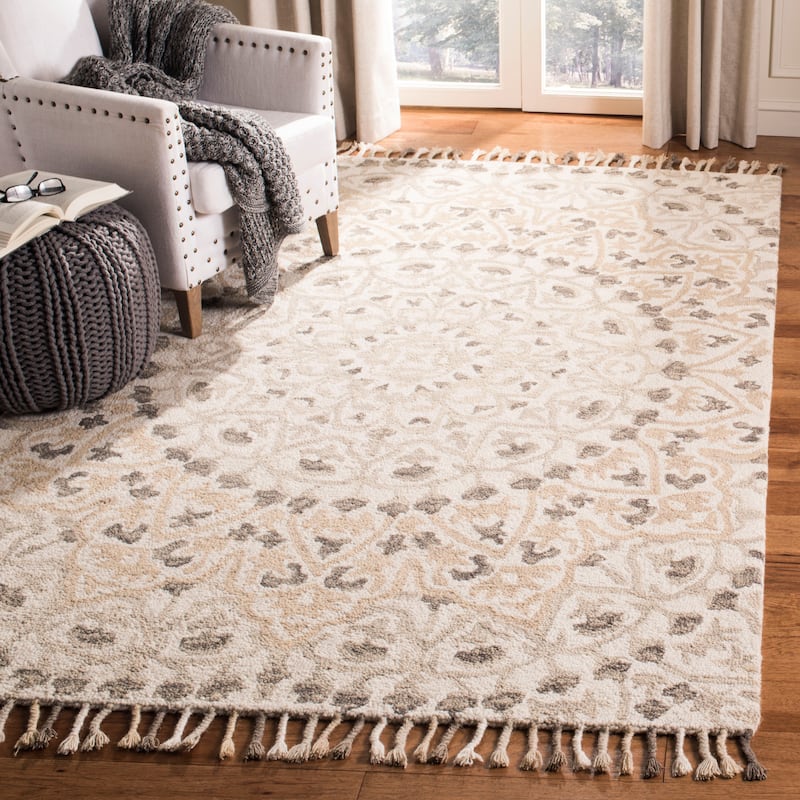 SAFAVIEH Handmade Blossom Misaki Modern Floral Wool Rug - 3' x 5' - Ivory/Taupe