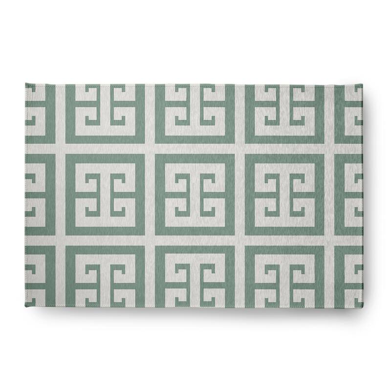 Greek Key Patterned Chenille Rug - Sage - 4' x 6'