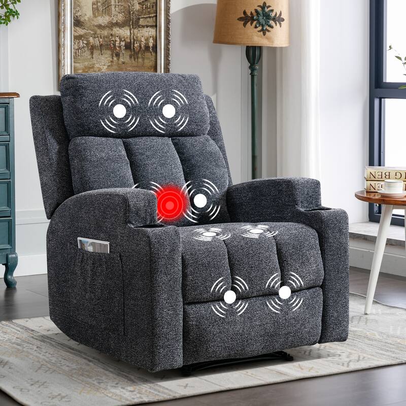 Massage and Heating Manual Recliner Chair with 2 Cup Holders Breathable Fabric - Smoke Grey