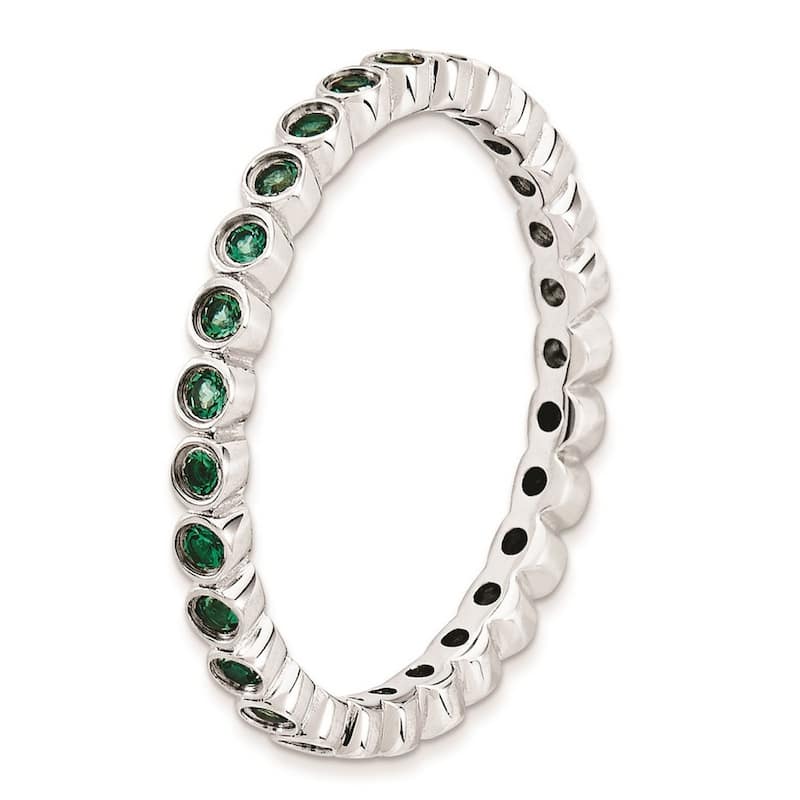 Curata 925 Sterling Silver Bezel Polished Patterned Stackable Expressions Created Emerald Ring
