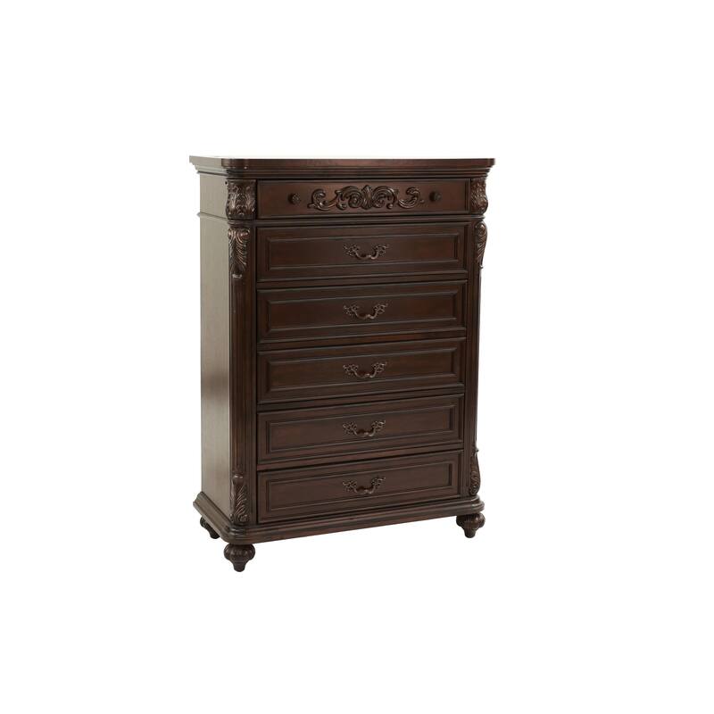 Traditional Style Bed Set Crowned Headboard Bun Feet Antique Cherry Finish