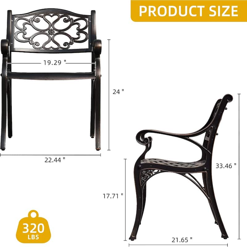 Moasis Set of 2 Cast Aluminum Outdoor Patio Dining Chairs with Armrest