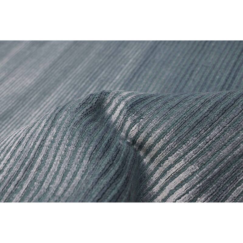 ECARPETGALLERY Hand Loomed Loreto Teal Viscose, Wool Rug - 8'0 x 9'7