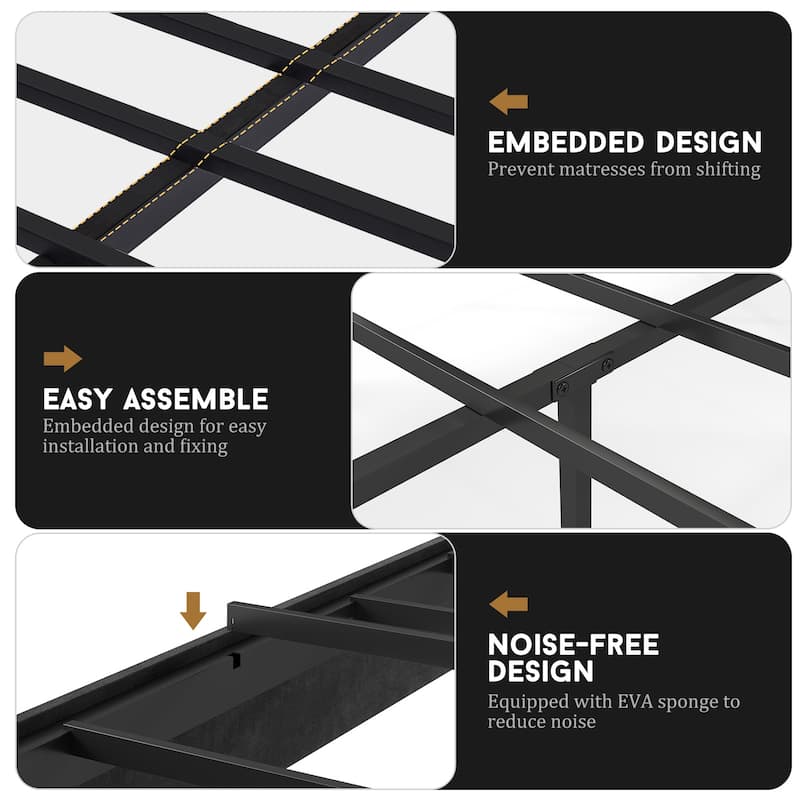 Full Size Upholstered Platform Bed Frame - With Headboard, No Box Spring Needed, 14" Underbed Storage​