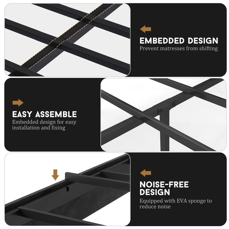 Queen Size Upholstered Platform Bed Frame - With Headboard, No Box Spring Needed, 14" Underbed Storage​