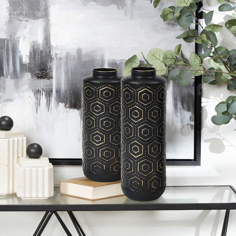 Black and Gold Metal Bottle Vases (Set of 2)