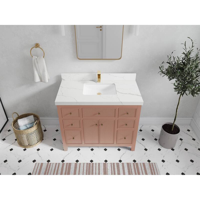 Willow Collections 42 in W x 22 in D Sonoma Free Standing Reeded Single Sink Bathroom Vanity with Countertop