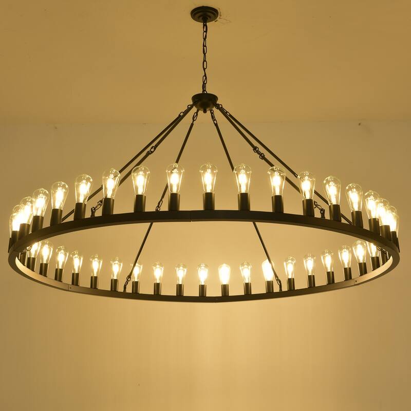 64 Inch Matte Black Wagon Wheel Chandelier With 30-Lights (No Bulbs)-E26