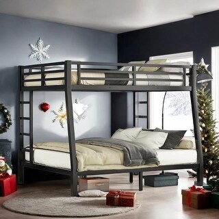 Full XL over Queen Bunk Bed with 2 Side Ladder, Black