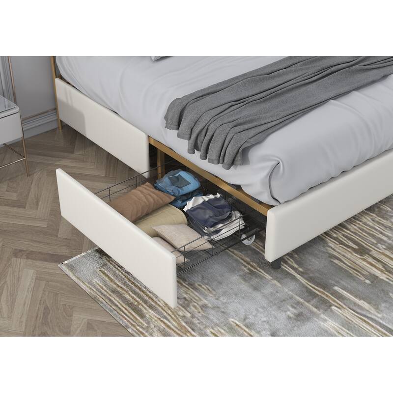 Metal frame sleeping bed with four storage drawer