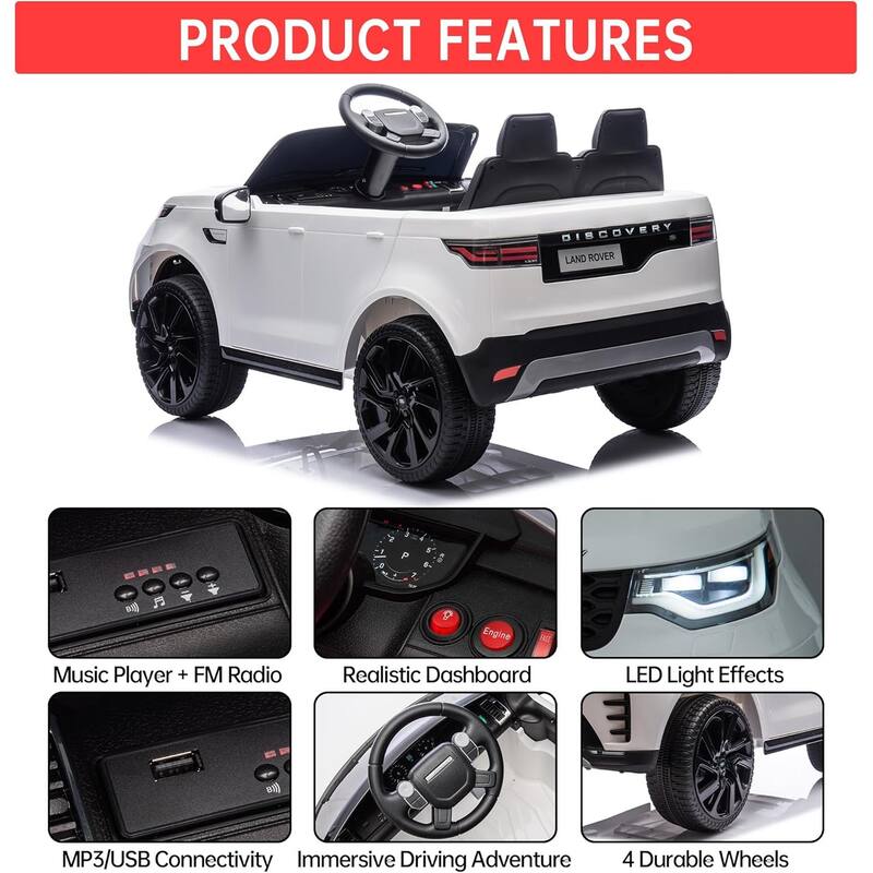 12V Kids Ride On Car,Licensed Land Rover Style, 4.5Ah Battery, 2 Motors, 3 Speed Modes, Safety Features