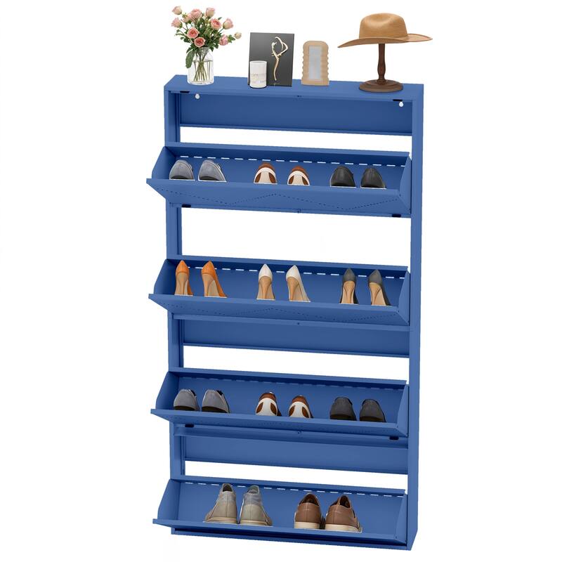 Moasis 3-Drawer Flip-Down Shoe Storage Cabinet, Wall-Mounted Metal Organizer