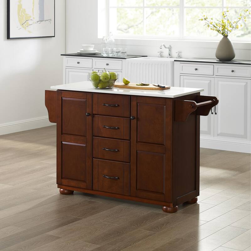 Kitchen Island Stone Top Portable Cart Storage Cabinet Modern Kitchen Furniture