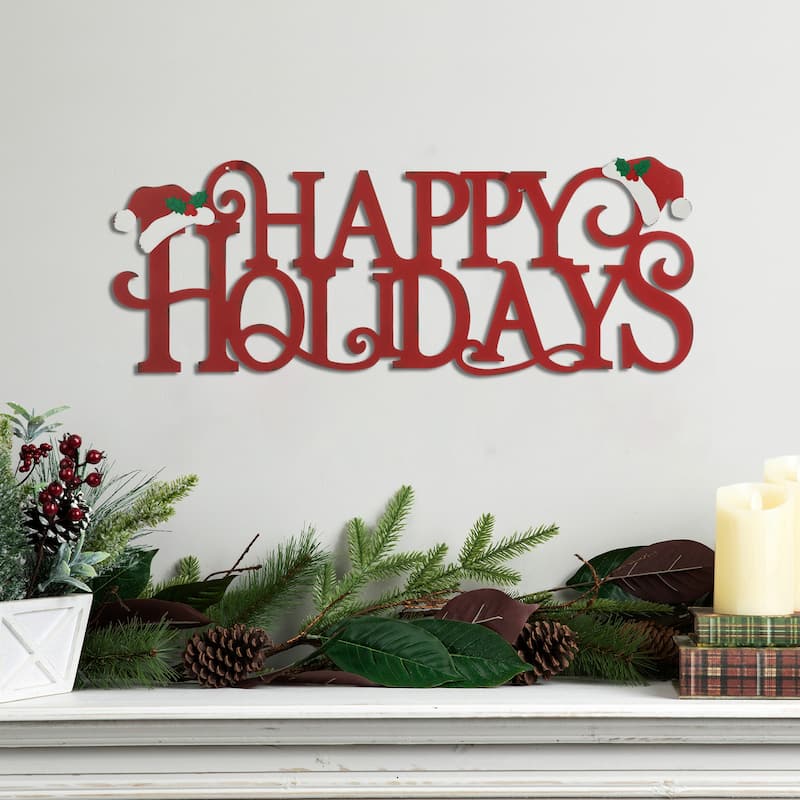 Glitzhome 24"L Metal MERRY CHRISTMAS or HAPPY HOLIDAYS Wall Decor Art