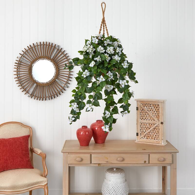 Hanging Basket for Home Decor - Indoor Plant Basket - Decorative Hanging Planter - White Flower Basket