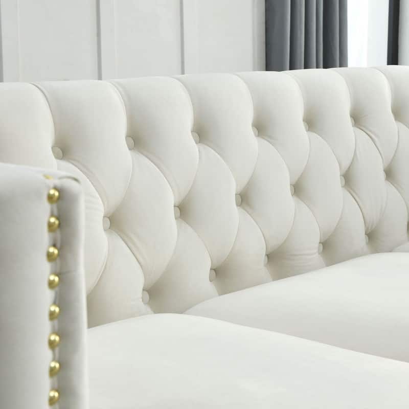 Luxury Velvet Upholstered Tufted Sofa with Arms,L Shaped Couch/Living Room Couches with Metal Legs