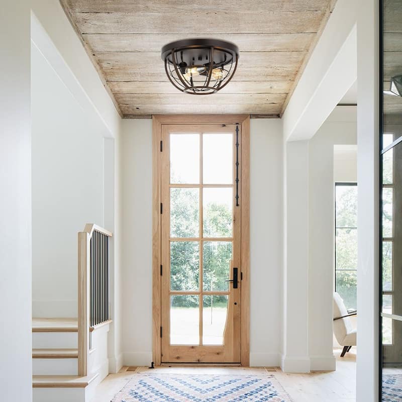 Liam 15.75" 3-Light Rustic Farmhouse Iron LED Flush Mount, Wood Finished/Oil Rubbed Bronze by JONATHAN Y - 3 Light