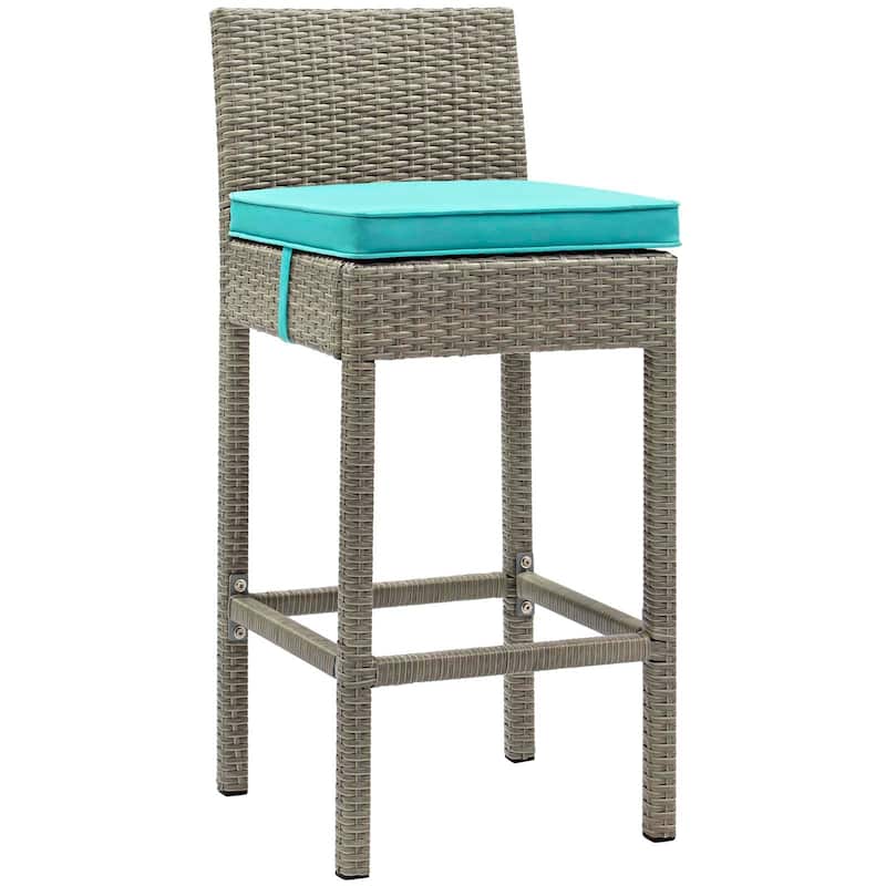 Havenside Home Bocabec Patio Wicker Rattan Bar Stool - light gray turquoise