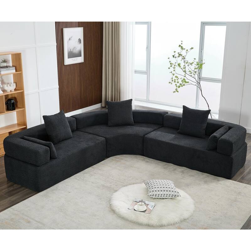 3-Piece Curved Sofa, Oversized Boucle Couch, Flexible for Living Room