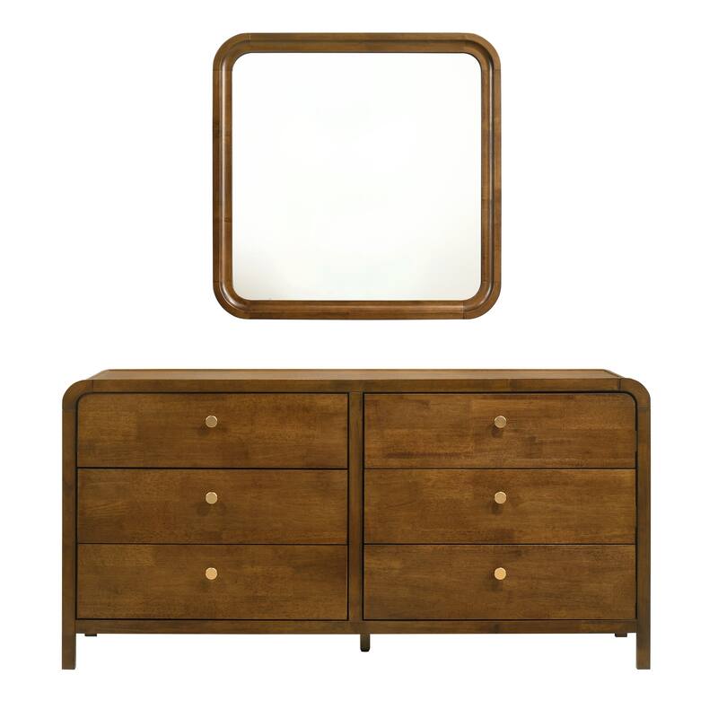 Roundhill Furniture Eldren Wood Bedroom Set, Platform Bed with Dresser, Mirror, and Nightstand in Walnut Finish