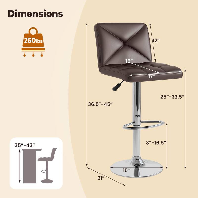 Costway Modern Bar Stools Set of 2 PU Leather Upholstered Swivel - See Details