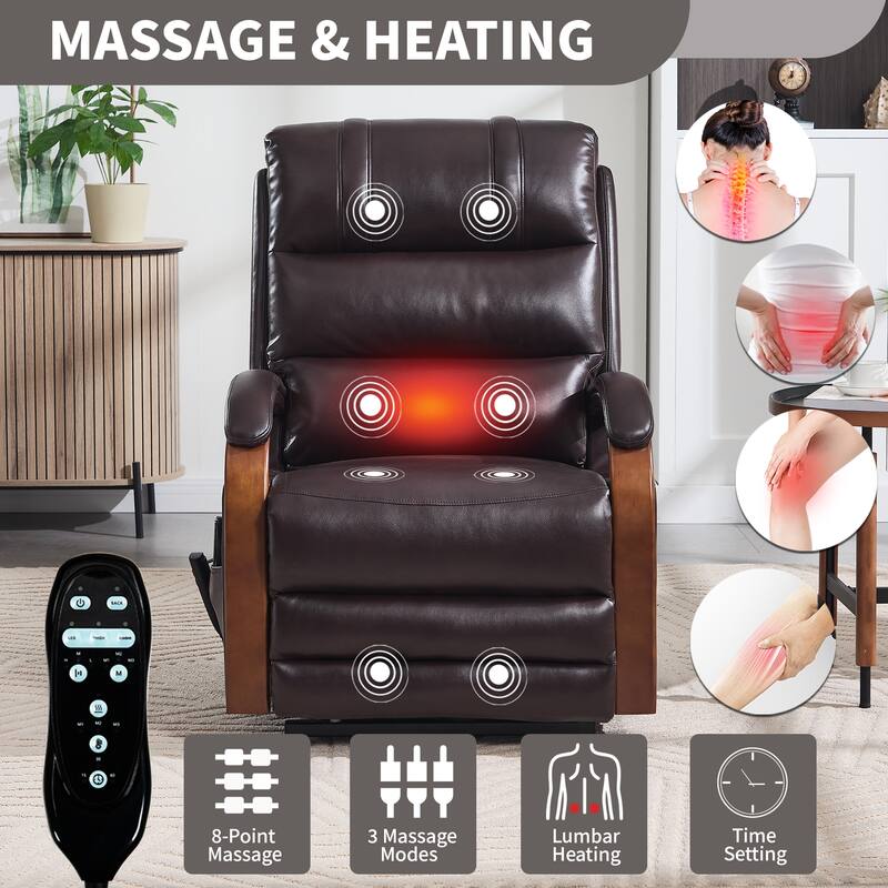 Power Lift Recliner Chair Dual Motor Infinite Position with Solid Wood Armrests, Heat Massage and Heavy Duty Motion Mechanism
