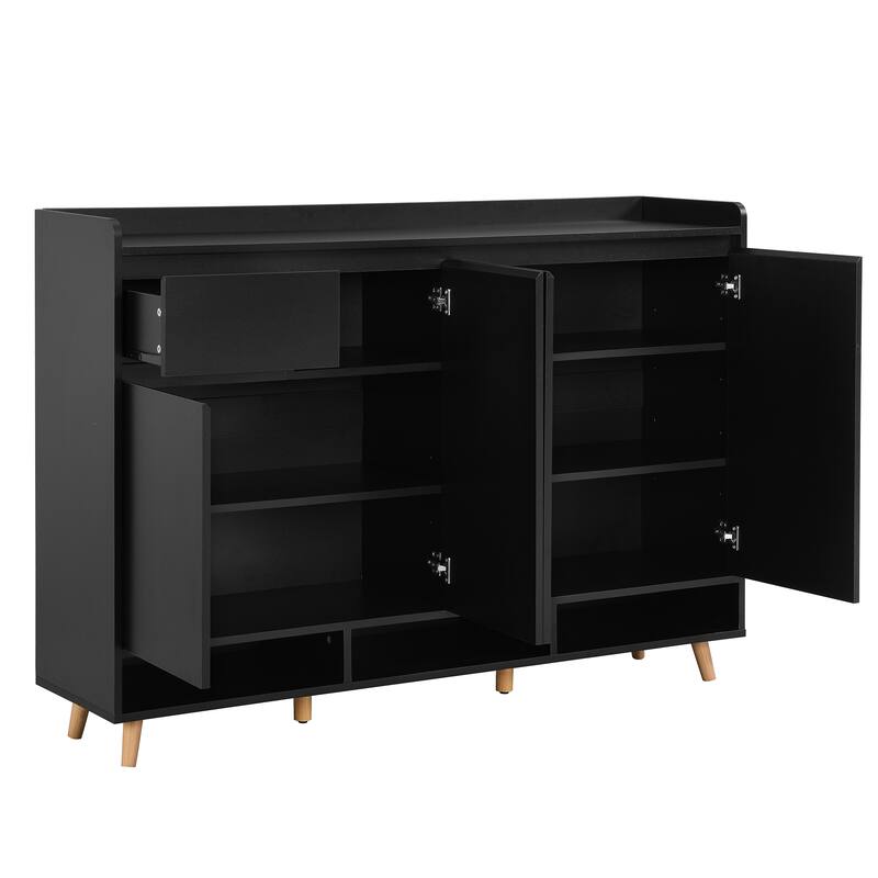 Sleek Contemporary Shoe Cabinet with Adjustable Shelves and Solid Wood Legs - 55.1" W × 13.8" D × 39.4" H