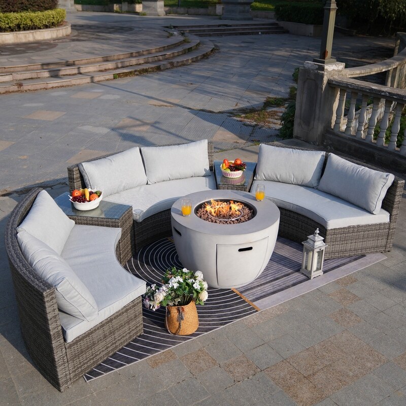 Half moon outdoor sale sofa with fire pit