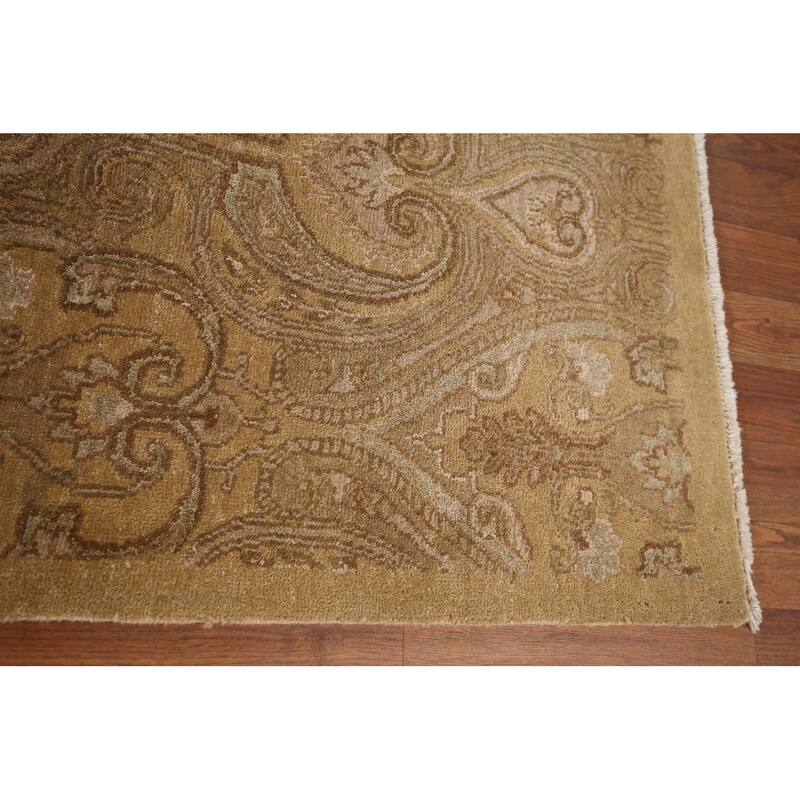All-Over Gold Agra Oriental Area Rug Hand-Knotted Wool Carpet - 9'1" x 12'3"