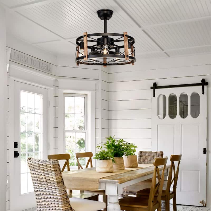 20" Ceiling Fan With Remote Control, Quiet Motor Fan Light, Indoor Chandelier Ceiling Fan for Bedroom, Living room - Matte Black