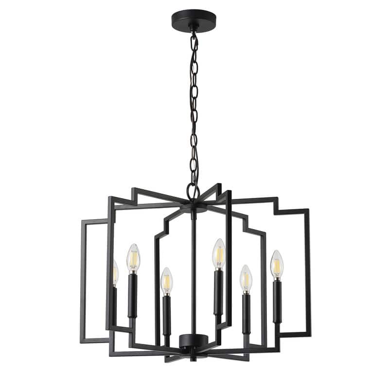 Industrial Black 6-Light Pendant Light with Open Cage Frame