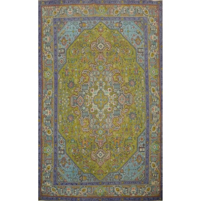Hand Knotted Oriental 100% Wool Carpet Traditional Floral Green Tabriz Area Rug - 9' 5'' X 6' 4''