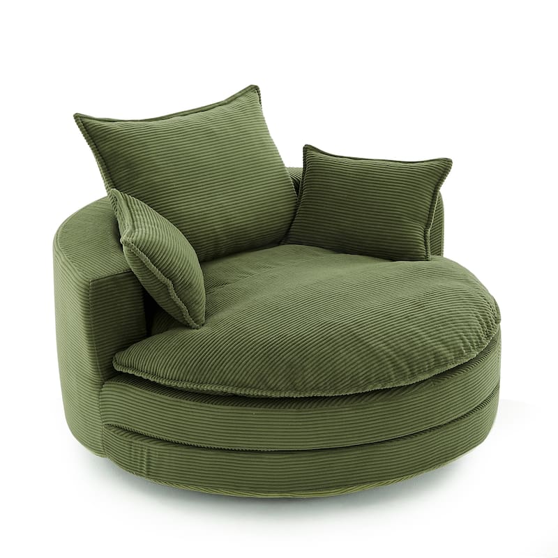 Roomfitters Swivel Barrel Chair with Dual-Layer Cushion and 3 Pillows, Comfy Accent Chair for Home or Office